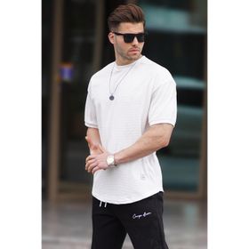 Madmext 7012 Ekru Basic Oversize Erkek T-shirt