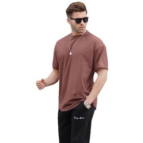 Madmext 7012 Kahverengi Basic Oversize Erkek T-shirt