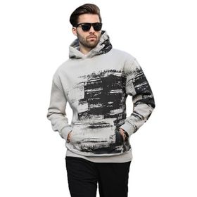 Madmext 7059 Boyalı Gri Kapüşonlu Desenli Cep Detaylı Erkek Sweatshirt