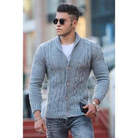 Madmext 9053 Gri Örgülü Erkek Hırka