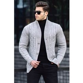Madmext 9053 Gri Örgülü Erkek Hırka