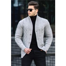 Madmext 9053 Gri Örgülü Erkek Hırka