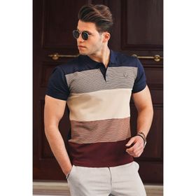 Madmext 9280 Lacivert Renk Bloklu Polo Yaka Erkek T-shirt