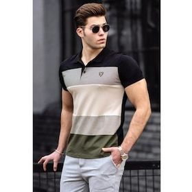 Madmext 9280 Renk Bloklu Haki Polo Yaka Erkek T-shirt