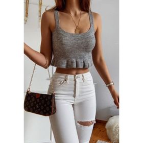 Madmext MG1007 Mad Girls Gri Tiriko Bluz