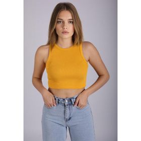 Madmext MG1113 Mad Girls Sarı Crop Top