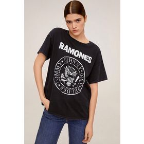 Madmext MG1114 Kadın Siyah Geniş Kesim Baskılı T-shirt