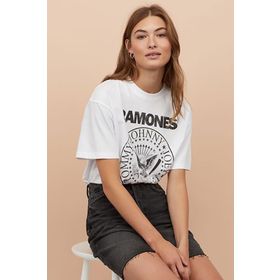 Madmext MG1114 Kadın Siyah Geniş Kesim Baskılı T-shirt