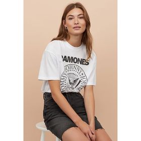 Madmext MG1114 Kadın Siyah Geniş Kesim Baskılı T-shirt