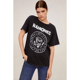 Madmext MG1114 Kadın Siyah Geniş Kesim Baskılı T-shirt