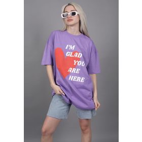 Madmext MG1202 Mad Girls Lila Baskılı Kadın T-shirt