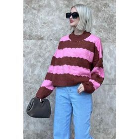 Madmext MG1205 Kadın Pembe Desenli Oversize Kazak