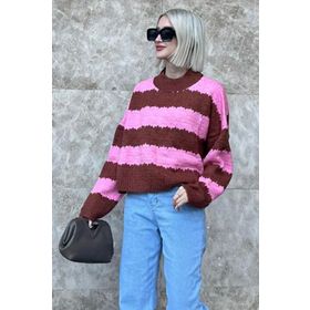 Madmext MG1205 Kadın Pembe Desenli Oversize Kazak