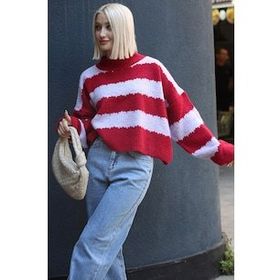 Madmext MG1205 Lila Desenli Oversize Kadın Kazak