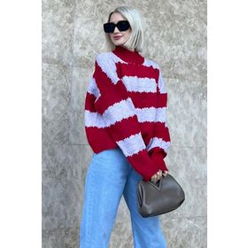 Madmext MG1205 Lila Desenli Oversize Kadın Kazak