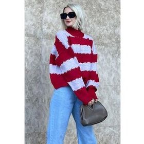 Madmext MG1205 Lila Desenli Oversize Kadın Kazak