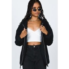 Madmext MG1223 Mad Girls Siyah Kapüşonlu Şardonlu Kadın Sweatshirt