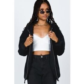 Madmext MG1223 Mad Girls Siyah Kapüşonlu Şardonlu Kadın Sweatshirt