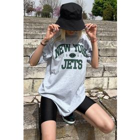 Madmext MG1226 Gri Baskılı Oversize Kadın T-shirt