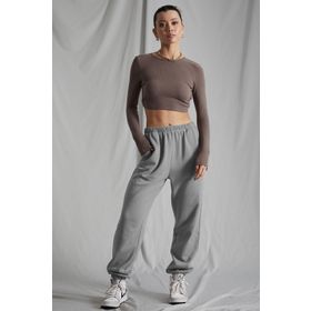 Madmext MG1235 Kadın Boyalı Gri Beli Lastikli Oversize Eşofman Altı