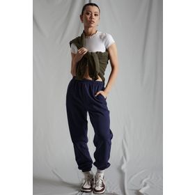 Madmext MG1235 Kadın Lacivert Beli Lastikli Oversize Eşofman Altı