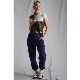 Madmext MG1235 Kadın Lacivert Beli Lastikli Oversize Eşofman Altı