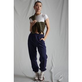 Madmext MG1235 Kadın Lacivert Beli Lastikli Oversize Eşofman Altı