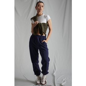 Madmext MG1235 Kadın Lacivert Beli Lastikli Oversize Eşofman Altı