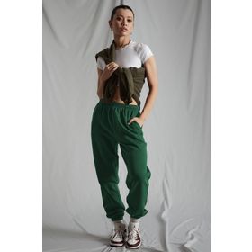 Madmext MG1235 Kadın Yeşil Beli Lastikli Oversize Eşofman Altı