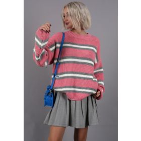 Madmext MG1244 Pembe Çizgili Triko Kazak