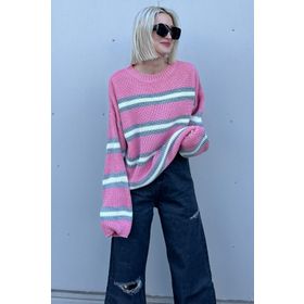 Madmext MG1244 Pembe Çizgili Triko Kazak