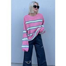 Madmext MG1244 Pembe Çizgili Triko Kazak