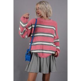 Madmext MG1244 Pembe Çizgili Triko Kazak