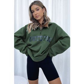 Madmext MG1246 Haki Fermuar Detaylı Baskılı Kadın Sweatshirt