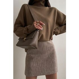 Madmext MG1252 Kadın Mad Girls Kahverengi Balıkçı Yaka Kazak