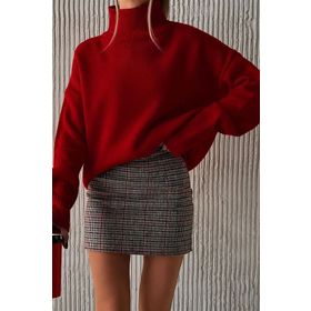 Madmext MG1252 Kadın Mad Girls Kırmızı Balıkçı Yaka Kazak