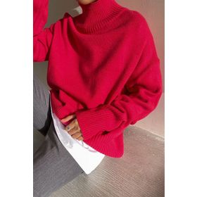 Madmext MG1252 Kadın Mad Girls Pembe Balıkçı Yaka Kazak