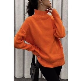 Madmext MG1252 Kadın Mad Girls Turuncu Balıkçı Yaka Kazak