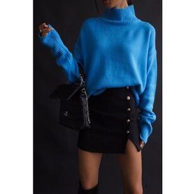 Madmext MG1252 Mad Girls Mavi Balıkçı Yaka Kadın Kazak