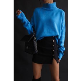 Madmext MG1252 Mad Girls Mavi Balıkçı Yaka Kadın Kazak