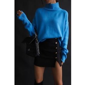 Madmext MG1252 Mad Girls Mavi Balıkçı Yaka Kadın Kazak