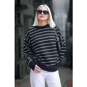 Madmext MG1262 Siyah Çizgili Kadın Triko Kazak