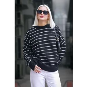 Madmext MG1262 Siyah Çizgili Kadın Triko Kazak
