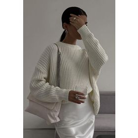 Madmext MG1264 Kadın Krem Bisiklet Yaka Basic Kazak