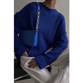 Madmext MG1264 Saks Bisiklet Yaka Basic Kadın Kazak