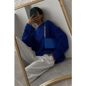 Madmext MG1264 Saks Bisiklet Yaka Basic Kadın Kazak