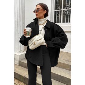 Madmext MG1281 Mad Girls Bej Over Size Kadın Gömlek Ceket