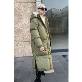 Madmext MG1303 Kadın Mad Girls Haki Uzun Şişme Mont
