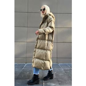 Madmext MG1303 Kadın Mad Girls Haki Uzun Şişme Mont
