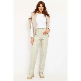 Madmext MG1316 Bej Deri Basic Kadın Pantolon